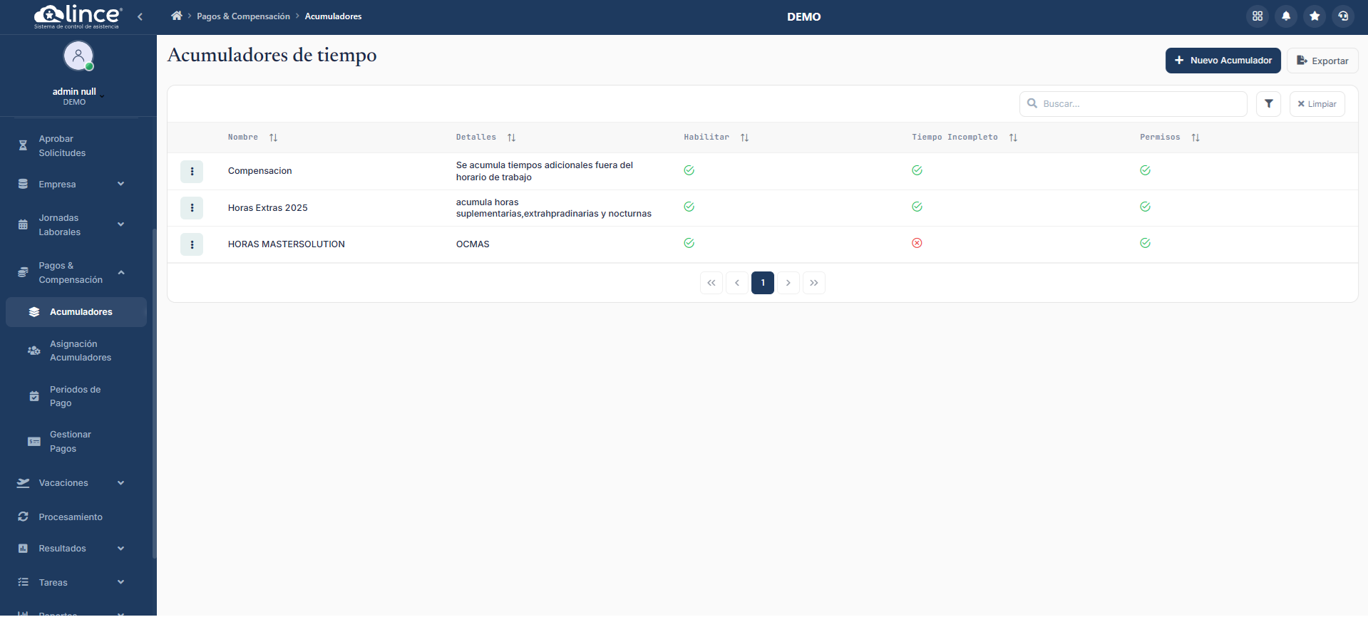 Lista de Acumuladores