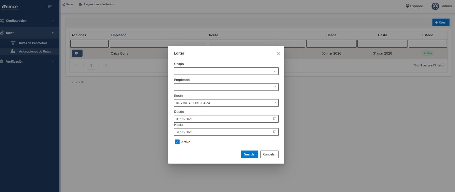 Formulario de Asignación de Rutas