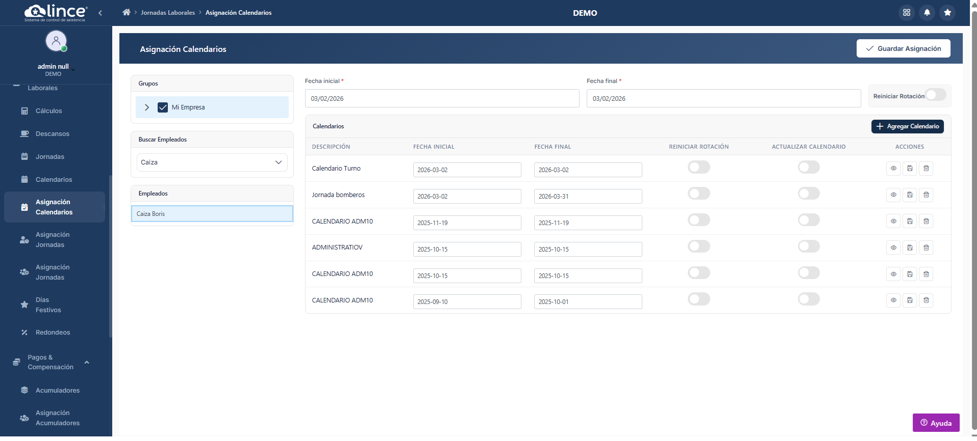 Asignación Calendarios