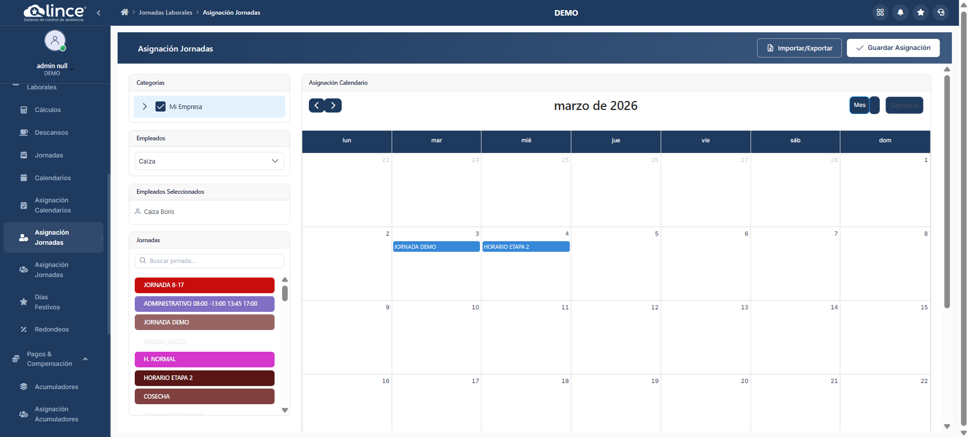 Asignación Jornadas