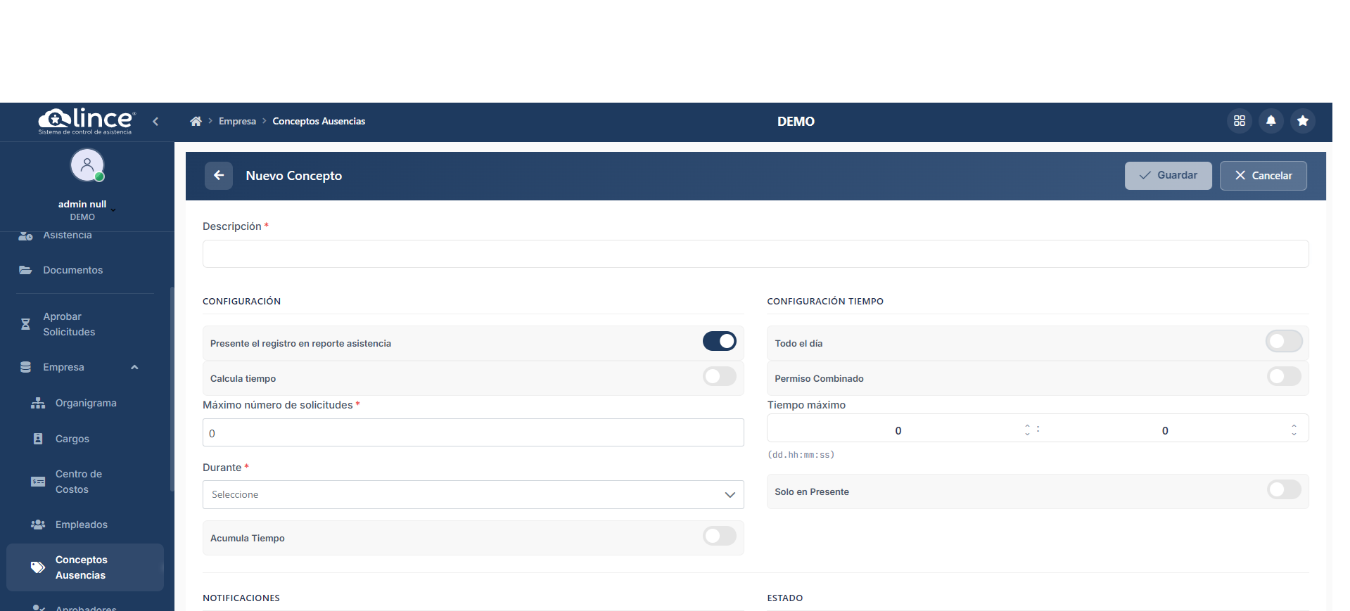 Formulario de Nuevo Concepto