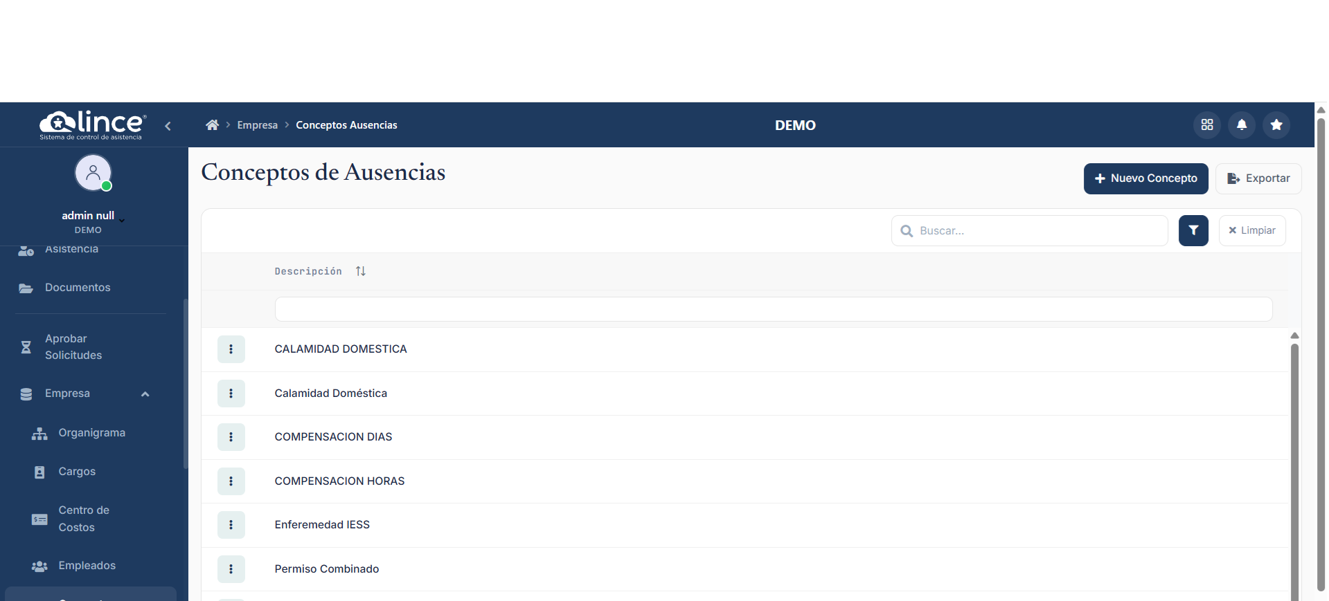 Lista de Conceptos de Ausencias