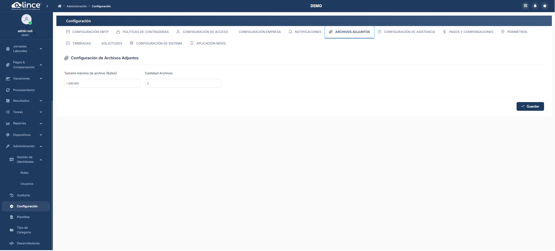 Configuración de Archivos Adjuntos