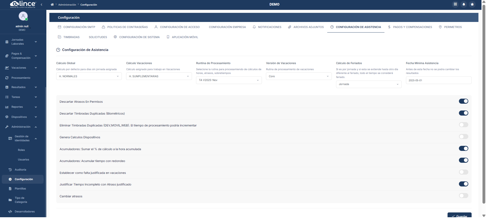 Configuración de Asistencia