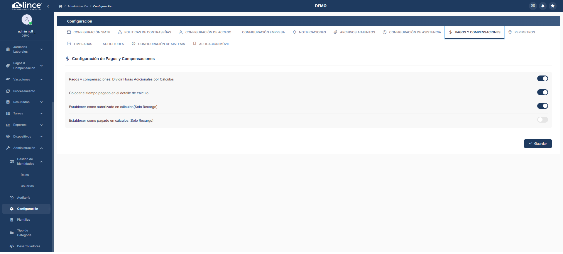 Configuración de Pagos y Compensaciones