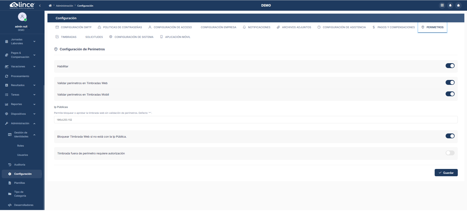 Configuración de Perímetros