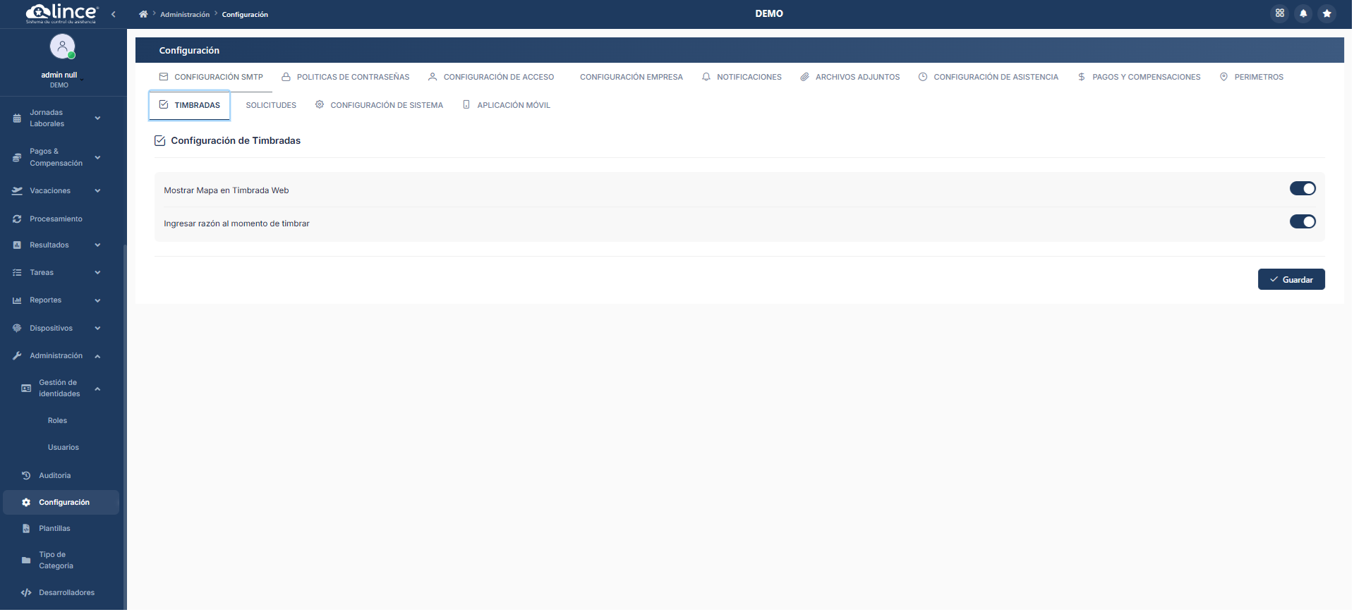 Configuración de Timbradas