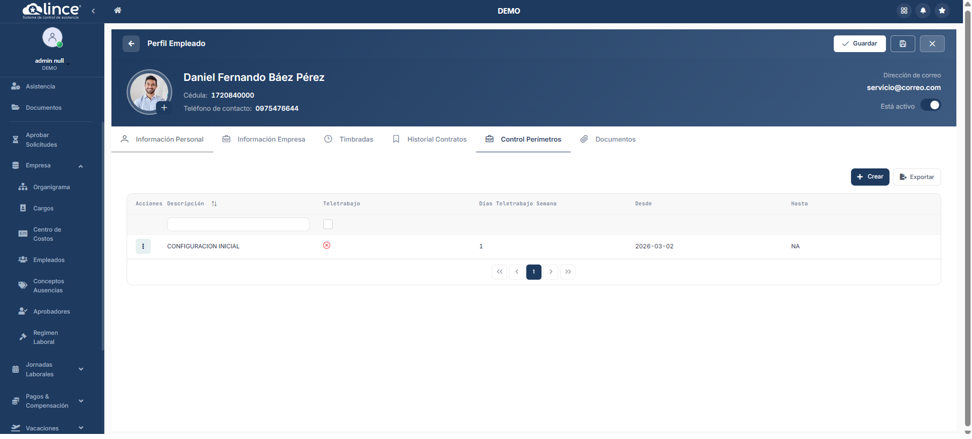 Control Perímetros - Lista