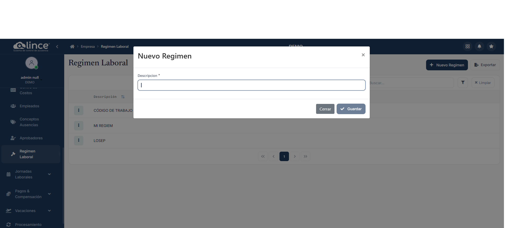 Formulario de Nuevo Regimen