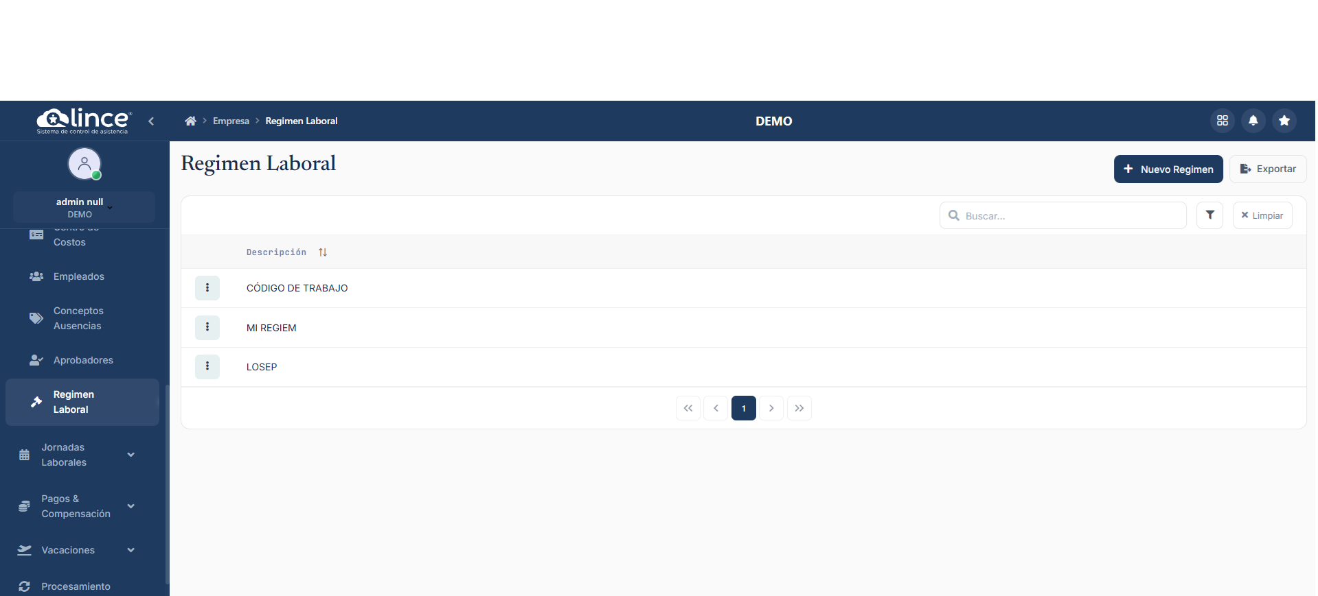 Lista de Regimen Laboral