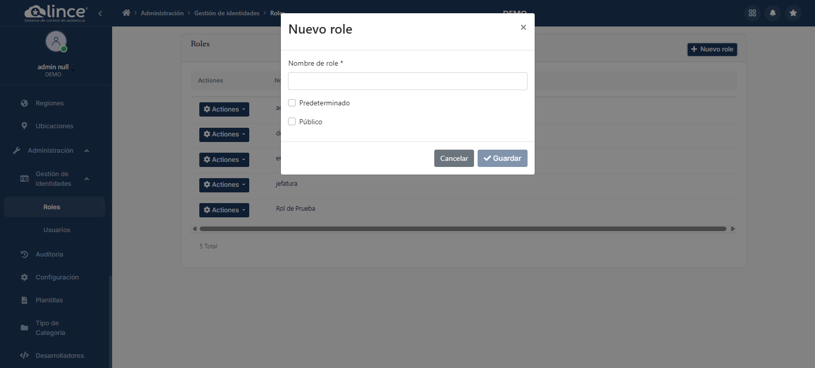 Formulario de Nuevo Role