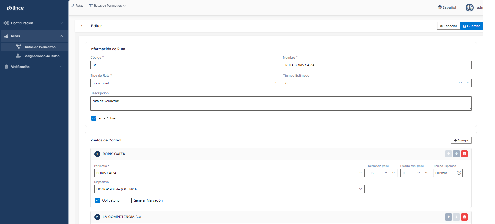 Formulario de Rutas de Perímetro