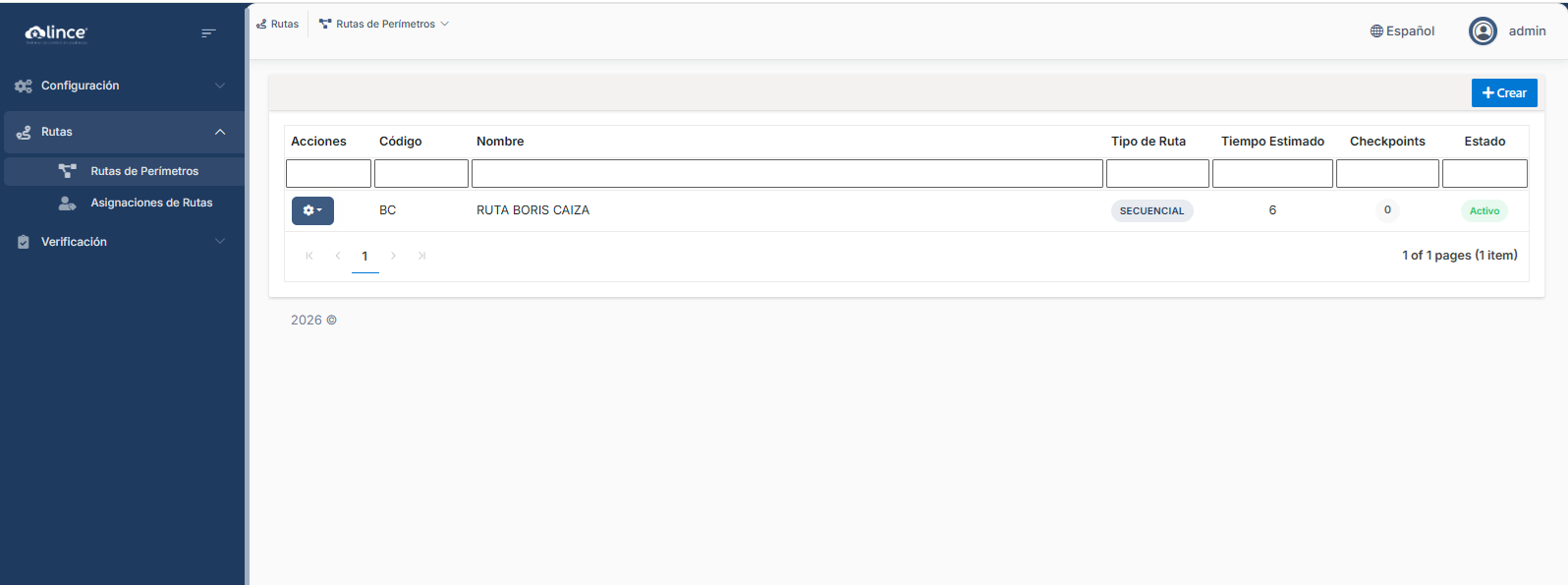 Lista de Rutas de Perímetro