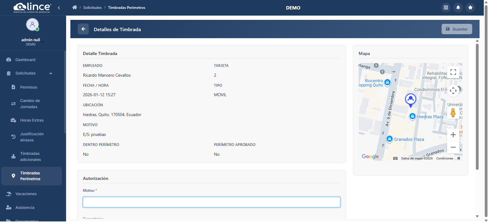 Formulario de Timbradas Perímetros