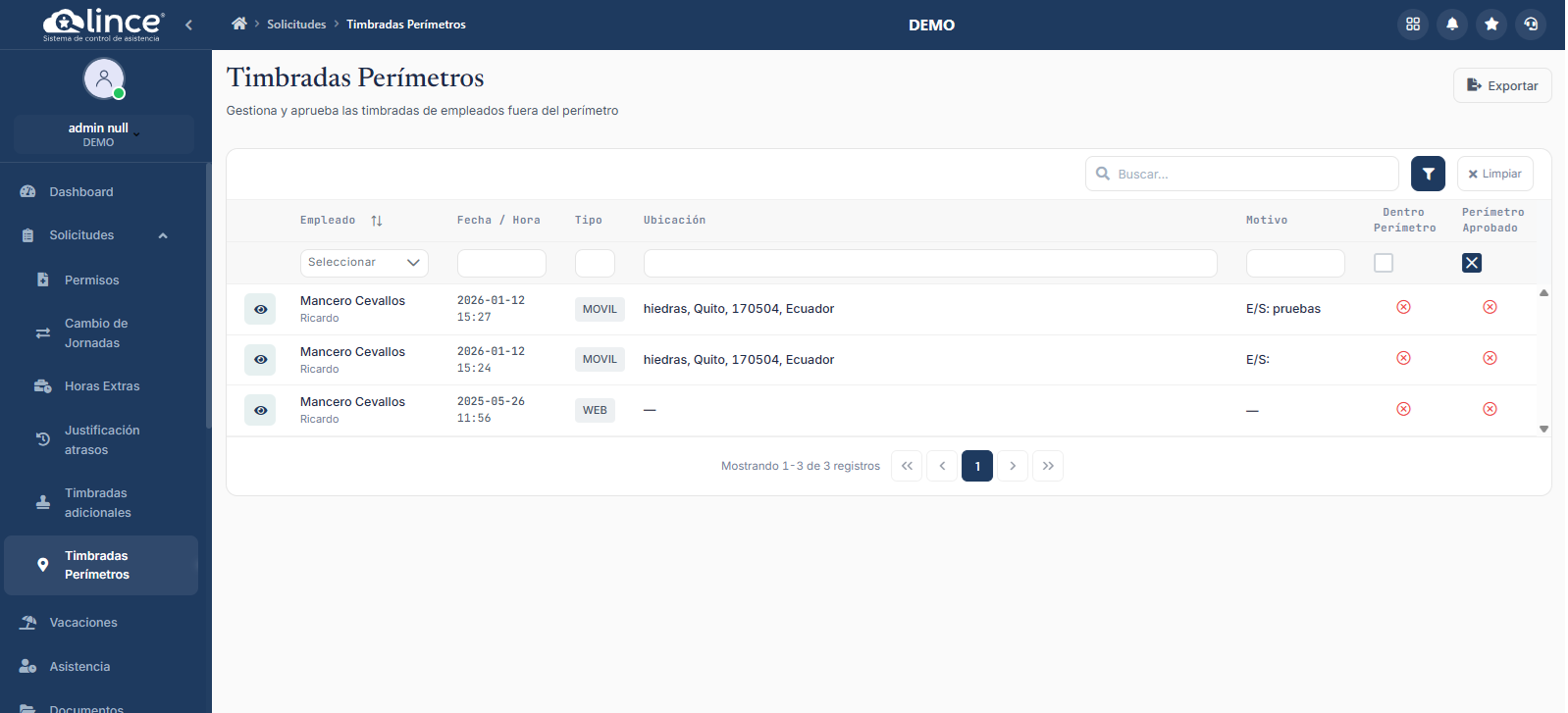 Lista de Timbradas Perímetros